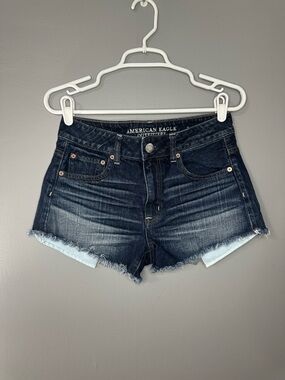 American Eagle Outfitters Dark Indigo Frayed Hem Denim Shorts